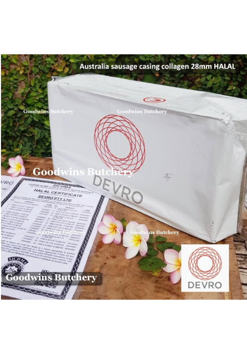 DIY sausage casing collagen Australia DEVRO edible Halal certified +/- 12m, 42g, diameter 2.8cm (price/box 48pcs)